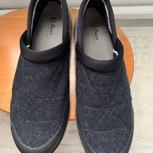 LL Bean Men 11 Shoes Black Fleece Slip On Loafers